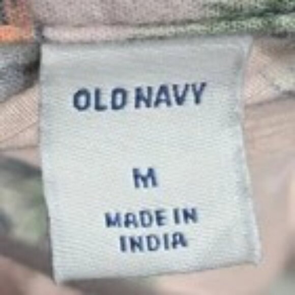 Old Navy Pink & Multi V Neck Button Down Cap Sleeve Hawaiian Shirt Size Medium - Picture 5 of 7